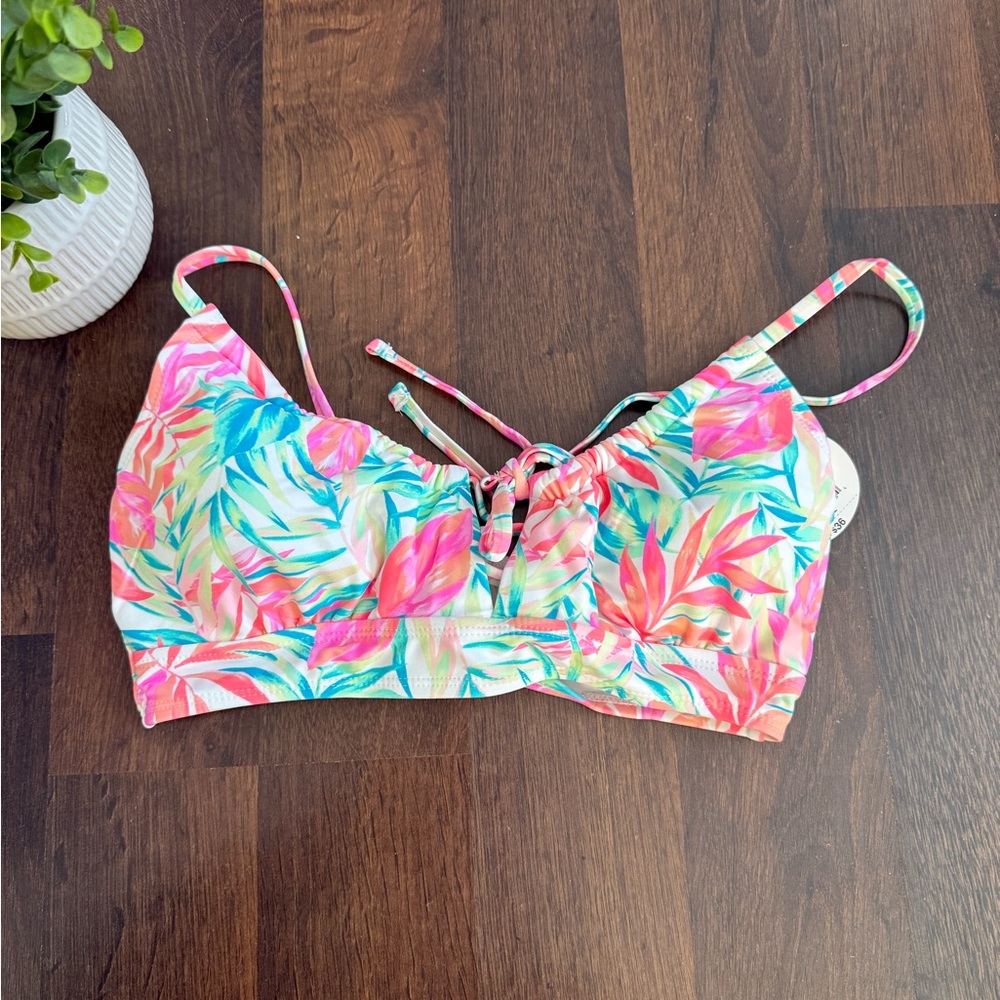🆕 Neon Tropical Print Bikini Top